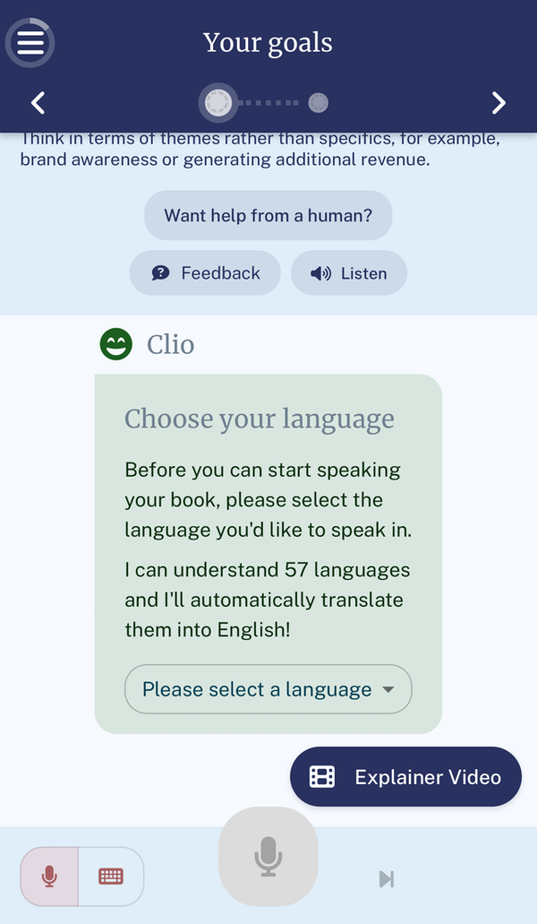 Screenshot showing option to choose language